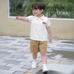  Set bộ polo ngắn tay nhiều màu cho bé trai họa tiết thêu ô tô kèm quần short kaki size 9 tới 25kg BERNIE H0625B40