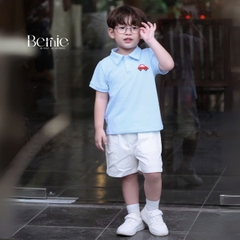  Set bộ polo ngắn tay nhiều màu cho bé trai họa tiết thêu ô tô kèm quần short kaki size 9 tới 25kg BERNIE H0625B40