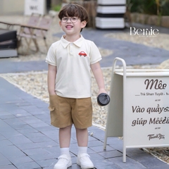 Set bộ polo ngắn tay nhiều màu cho bé trai họa tiết thêu ô tô kèm quần short kaki size 9 tới 25kg BERNIE H0625B40