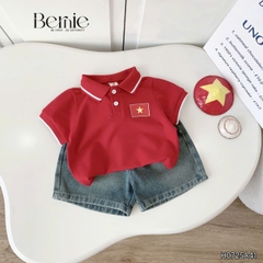 Bộ quần áo Lá cờ đỏ sao vàng Việt Nam áo polo kèm quần jean bé trai bé gái 9-28kg BERNIE BH0725A41