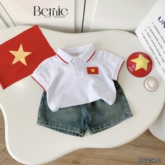 Bộ quần áo Lá cờ đỏ sao vàng Việt Nam áo polo kèm quần jean bé trai bé gái 9-28kg BERNIE BH0725A41