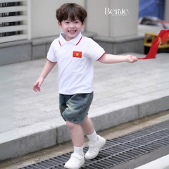 Bộ quần áo Lá cờ đỏ sao vàng Việt Nam áo polo kèm quần jean bé trai bé gái 9-28kg BERNIE BH0725A41