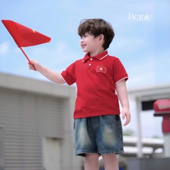Bộ quần áo Lá cờ đỏ sao vàng Việt Nam áo polo kèm quần jean bé trai bé gái 9-28kg BERNIE BH0725A41