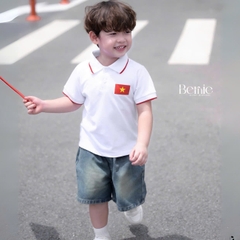 Bộ quần áo Lá cờ đỏ sao vàng Việt Nam áo polo kèm quần jean bé trai bé gái 9-28kg BERNIE BH0725A41