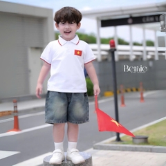 Bộ quần áo Lá cờ đỏ sao vàng Việt Nam áo polo kèm quần jean bé trai bé gái 9-28kg BERNIE BH0725A41