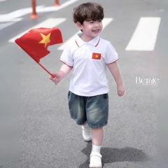 Bộ quần áo Lá cờ đỏ sao vàng Việt Nam áo polo kèm quần jean bé trai bé gái 9-28kg BERNIE BH0725A41