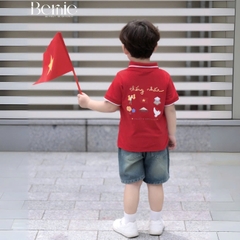 Bộ quần áo Lá cờ đỏ sao vàng Việt Nam áo polo kèm quần jean bé trai bé gái 9-28kg BERNIE BH0725A41