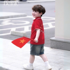 Bộ quần áo Lá cờ đỏ sao vàng Việt Nam áo polo kèm quần jean bé trai bé gái 9-28kg BERNIE BH0725A41