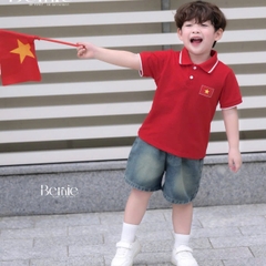 Bộ quần áo Lá cờ đỏ sao vàng Việt Nam áo polo kèm quần jean bé trai bé gái 9-28kg BERNIE BH0725A41