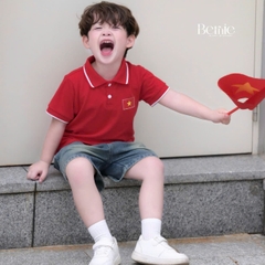 Bộ quần áo Lá cờ đỏ sao vàng Việt Nam áo polo kèm quần jean bé trai bé gái 9-28kg BERNIE BH0725A41