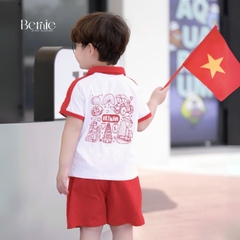 Set polo lá cờ đỏ sao vàng em bé Việt Nam lễ Quốc Khánh 2/9 30/4 thun cotton 4c co giãn 9-28kg BERNIE H0725B42