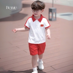 Set polo lá cờ đỏ sao vàng em bé Việt Nam lễ Quốc Khánh 2/9 30/4 thun cotton 4c co giãn 9-28kg BERNIE H0725B42