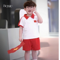 Set polo lá cờ đỏ sao vàng em bé Việt Nam lễ Quốc Khánh 2/9 30/4 thun cotton 4c co giãn 9-28kg BERNIE H0725B42
