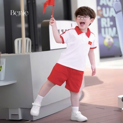 Set polo lá cờ đỏ sao vàng em bé Việt Nam lễ Quốc Khánh 2/9 30/4 thun cotton 4c co giãn 9-28kg BERNIE H0725B42
