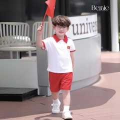 Set polo lá cờ đỏ sao vàng em bé Việt Nam lễ Quốc Khánh 2/9 30/4 thun cotton 4c co giãn 9-28kg BERNIE H0725B42