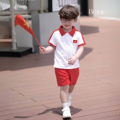Set polo lá cờ đỏ sao vàng em bé Việt Nam lễ Quốc Khánh 2/9 30/4 thun cotton 4c co giãn 9-28kg BERNIE H0725B42