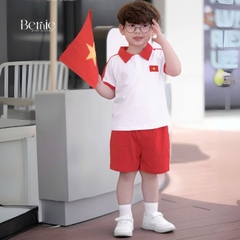 Set polo lá cờ đỏ sao vàng em bé Việt Nam lễ Quốc Khánh 2/9 30/4 thun cotton 4c co giãn 9-28kg BERNIE H0725B42