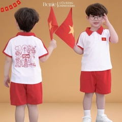 Set polo lá cờ đỏ sao vàng em bé Việt Nam lễ Quốc Khánh 2/9 30/4 thun cotton 4c co giãn 9-28kg BERNIE H0725B42