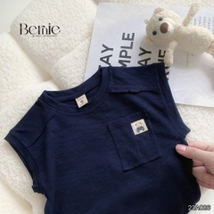 Áo tanktop cotton xược túi ngực thêu gấu dáng hàn quốc cho bé trai bé gái từ 9đến 24kg BERNIE 23A026