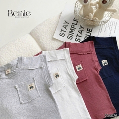 Áo tanktop cotton xược túi ngực thêu gấu dáng hàn quốc cho bé trai bé gái từ 9đến 24kg BERNIE 23A026
