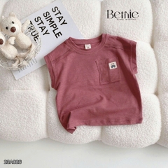 Áo tanktop cotton xược túi ngực thêu gấu dáng hàn quốc cho bé trai bé gái từ 9đến 24kg BERNIE 23A026