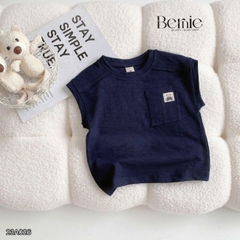 Áo tanktop cotton xược túi ngực thêu gấu dáng hàn quốc cho bé trai bé gái từ 9đến 24kg BERNIE 23A026