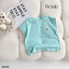 Áo tanktop cotton xược túi ngực thêu gấu dáng hàn quốc cho bé trai bé gái từ 9đến 24kg BERNIE 23A026