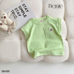 Áo tanktop cotton xược túi ngực thêu gấu dáng hàn quốc cho bé trai bé gái từ 9đến 24kg BERNIE 23A026