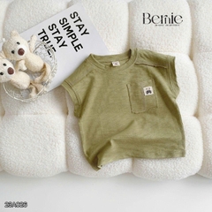 Áo tanktop cotton xược túi ngực thêu gấu dáng hàn quốc cho bé trai bé gái từ 9đến 24kg BERNIE 23A026