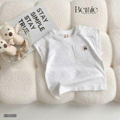 Áo tanktop cotton xược túi ngực thêu gấu dáng hàn quốc cho bé trai bé gái từ 9đến 24kg BERNIE 23A026