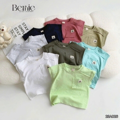 Áo tanktop cotton xược túi ngực thêu gấu dáng hàn quốc cho bé trai bé gái từ 9đến 24kg BERNIE 23A026