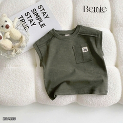 Áo tanktop cotton xược túi ngực thêu gấu dáng hàn quốc cho bé trai bé gái từ 9đến 24kg BERNIE 23A026