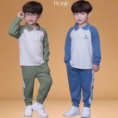 Set bộ polo tay dài raplang phối màu họa tiết thêu khủng long kèm quần dài cho bé trai size 1 đến 7 tuổi BERNIE H0425B59