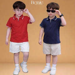 Set bộ polo tay ngắn cổ bo dệt khóa kéo kèm quần short cho bé trai size 1 đến 7 tuổi BERNIE H0725B59