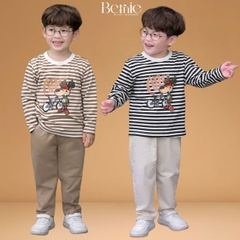 Set bộ tay dài kẻ sọc ngang phối màu họa tiết hình in dễ thương kèm quần dài kaki cho bé trai size 1 đến 7 tuổi BERNIE H0725B54