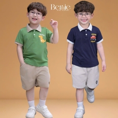 Set bộ polo tay ngắn họa tiết khủng long và ô tô kèm quần short đùi bé trai 9 tới 28kg BERNIE T0725B61