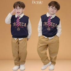 Set bộ gi lê 4 chi tiết áo sơ mi dài tay áo gi lê rời quần kaki kèm cà vạt size 1 đến 7 tuổi BERNIE H0525B40