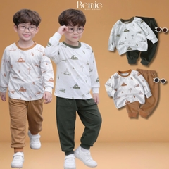 Set bộ thun tay dài cho bé trai áo thun họa tiết in trần ô tô kèm quần dài 9 tới 28kg BERNIE H0725B28