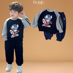 Set bộ dài cho bé trai tay áo raplang phối màu họa tiết siêu anh hùng kèm quần dài 1 đến 7 tuổi BERNIE H1124B08