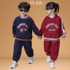 Set bộ dài thể thao unisex họa tiết hình in Double kèm quần dài cho bé trai bé gái size 9 tới 28kg BERNIE T0625B35
