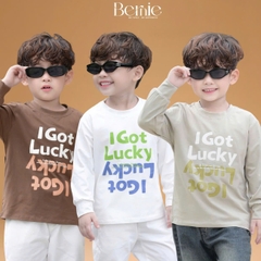 Áo thun áo phông tay dài in chữ Lucky nhiều màu unisex cho bé trai bé gái đi học đi chơi 9 đến 27kg BERNIE H0725A26