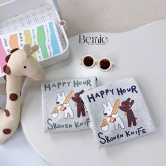 Set bộ nỉ tay dài kẻ sọc ngang phối màu họa tiết hình in cún dễ thương kèm quần dài unisex bé trai bé gái size 1 đến 7 tuổi BERNIE H0625B22