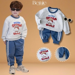 Set bộ tay dài chất nỉ 2 da áo thun họa tiết in cún kèm quần dài cho bé trai size 9 tới 25kg BERNIE H0625B19