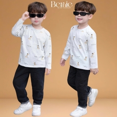 Set bộ thun cho bé trai tay dài áo thun họa tiết in cún hoạt hình quần dài da cá size 9 tới 28kg BERNIE H0725B66