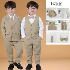 Set bộ vest hoàng gia 6 chi tiết dài tay màu nâu bé trai đi tiệc đi sự kiện size 9 tới 28kg BERNIE H0725B71