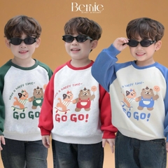 Áo thun Sweater Brit tay dài raplang phối màu họa tiết hoạt hình cho bé trai bé gái 1 đến 7 tuổi BERNIE T0625A07