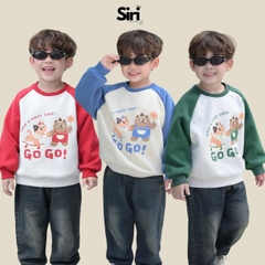 Áo thun Sweater Brit tay dài raplang phối màu họa tiết hoạt hình cho bé trai bé gái 1 đến 7 tuổi BERNIE T0625A07