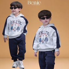 Set bộ nỉ 2 da tay dài áo hoodie phối màu kèm mũ họa tiết kèm quần dài đi chơi đi học 1 đến 7 tuổi BERNIE H0725B24