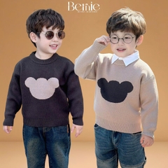 Áo len dài tay thêu phối màu hình mặt gấu dễ thương cho bé trai bé gái 1 đến 7 tuổi BERNIE 24A034
