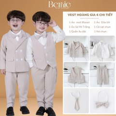 Set bộ vest hoàng gia 6 chi tiết dài tay màu nâu bé trai đi tiệc đi sự kiện size 9 tới 28kg BERNIE H0725B71